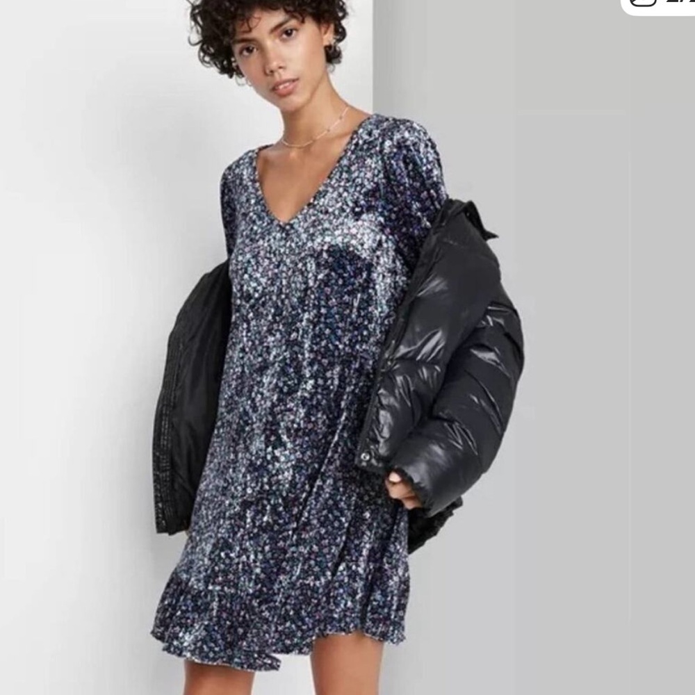 Wild Fable Navy Floral Velvet Mini Dress